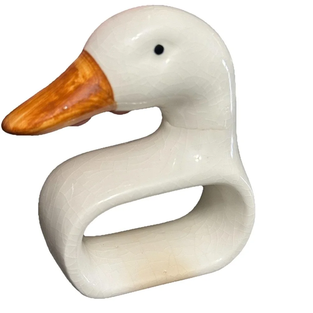 Vintage White Goose Duck Swan Napkin Rings Set of 7 Retro Mid Century Farmhouse